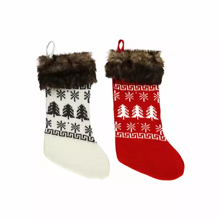 Joulusukka neulottu 49 cm harmaa tekoturkisreuna - Joulukoristeet ja -tekstiilit - 6410413209626 - 1