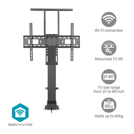 SmartLife Motorized TV Lift | 37 - 80 " | Maximum supported screen weight: 60 kg | Built-in Cabinet Design | Lift range: 79 - 184 cm | Remote controlled | ABS / Steel | Black - TV telineet - 5412810450466 - 1