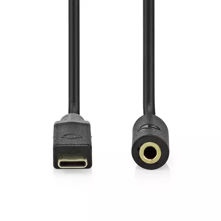 USB-C Sovitin | USB 2.0 | USB-C Uros | 3.5 mm naaras | 1.00 m | Pyöreä | Kullattu | PVC | Musta | Laatikko - Tietokone ja verkko - 5412810406876 - 10