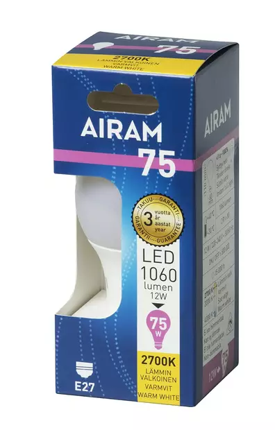 Airam\Vakiokupulamppu Led E27 kannalla 12W myyntipakkaus - Lamput ja loisteputket - 6435200242426 - 2