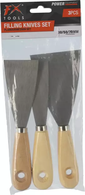 Fx tools täyteveitsisetti 3?osainen – ruostumattomat terät 30/50/70mm ja ergonominen puukahva - Muuraus ja laatoitus - 8711295889516 - 1