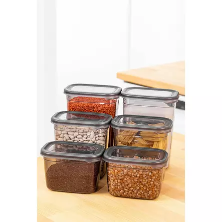 Keittiötarvikkeet: Tyylikäs Säilytyslaatikko Setti (6 kpl) - 100% Muovi, BPA-vapaa, Astianpesukoneen Kestävä, Anthracite - Eväsrasiat ja ruoansäilytysastiat - 8683742868866 - 2