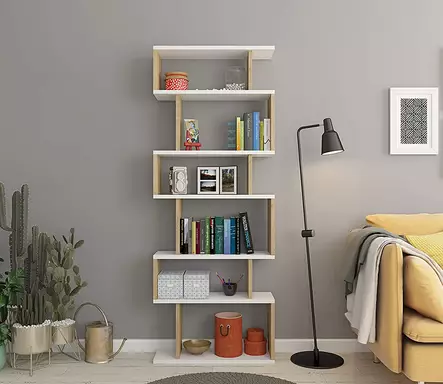 Kirjahylly, valkoinen tammi, 60 cm leveä, 19,6 cm syvä, 160 cm korkea, kestävä, tilava, turvallinen - Kirjahyllyt - 8683742032786 - 2