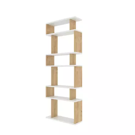 Kirjahylly, valkoinen tammi, 60 cm leveä, 19,6 cm syvä, 160 cm korkea, kestävä, tilava, turvallinen - Kirjahyllyt - 8683742032786 - 1