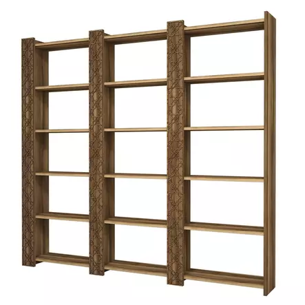 Moderni Kirjahylly, Pähkinä, 100% Melamiinipinnoitettu Lastulevy, 18mm, 4mm CNC, Muovijalat, 184,6x170x24,2cm - Kirjahyllyt - 8681875183566 - 1