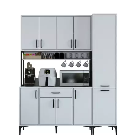 Monikäyttöinen Kaappi - Valkoinen, 100% Melamiinipinnoitettu E1 Laatu Lastulevy, 18mm, 160x198,6x40cm, 8 Pakettia - Kaapit ja lipastot - 8684282481096 - 1