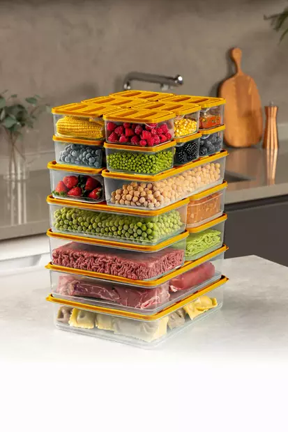 Oranssi 19-osainen Säilytyslaatikko Setti - Keittiötarvikkeet - 100% Muovi - Konepesun Kestävä - Ei Mikroaaltouuniin - Eväsrasiat ja ruoansäilytysastiat - 8684283210336 - 1