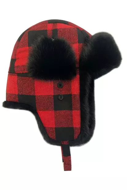 Retki Karvahattu ruutukuosi puna-musta, L/60cm - Pipot, hatut ja lakit - 6418536034606 - 1