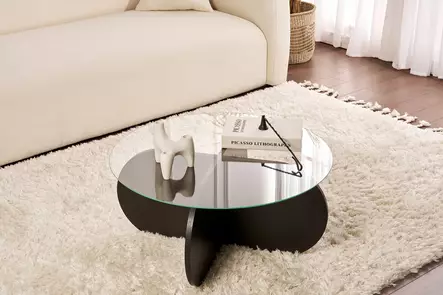 Sohvapöytä, 100% Karkaistu Lasi, Melamiinipinnoitettu Runkolevy, 18mm, 75x35x75cm, Väri: Puu Musta ja Fume - Sohvapöydät - 8684283687626 - 2