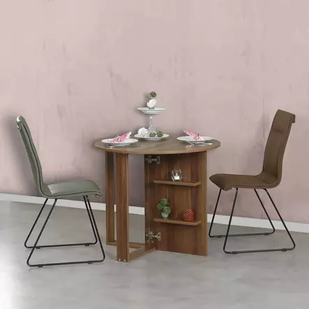 Taittopöytä - 100% Melamiinipinnoitettu Lastulevy, Pähkinä, 18mm, Laajennettava, 90x77x45cm, Yksi Paketti - Pöydät - 8681875178906 - 2