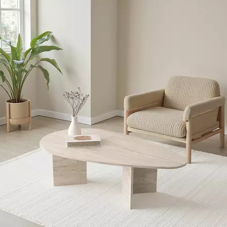 Travertiini Sohvapöytä - 100% Melamiinipinnoitettu Lastulevy, 18mm Paksuus, 139,5x42x79,5cm, Kestävä ja Tyylikäs - Sohvapöydät - 8684283747276 - 2