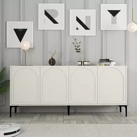 Tyylikäs Cream Black Konsoli - 100% Melamiinipinnoitettu Lastulevy, 18mm Paksuus, 180x79x35cm, Helppo Koota, 3 Pakettia - Lipastot ja senkit - 8684282640196 - 2