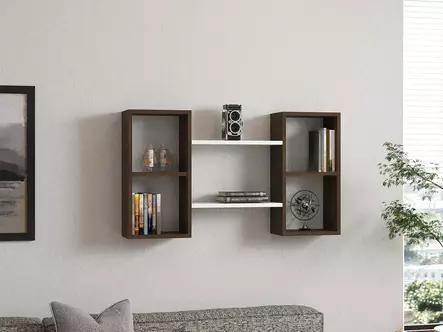 Tyylikäs ja Kestävä Valkoinen Pähkinäseinähylly - 100% Melamiinipinnoitettu Lastulevy, 105x60x20 cm, Helppo Asennus - Huonekalut - 8681875147056 - 2