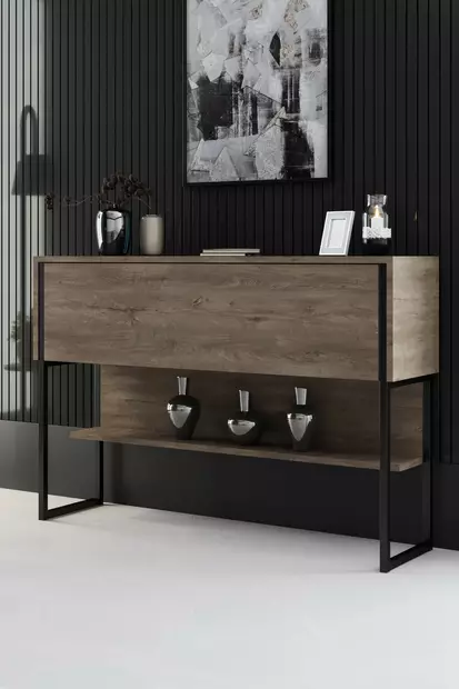 Tyylikäs Musta Pähkinä Lipasto - 120x80x30 cm - 100% Melamiinipinnoitettu - Metallijalat - Kestävä Säilytysratkaisu - Lipastot ja senkit - 8684282883746 - 2