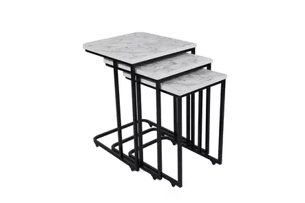 Tyylikäs Valko-Musta Pesäpöytäsarja - 3 Kpl - Metalli ja MDF - Koot: 41x46, 36x44, 31x42 cm - Kestävä ja Monikäyttöinen - Pöydät - 8683743767106 - 1
