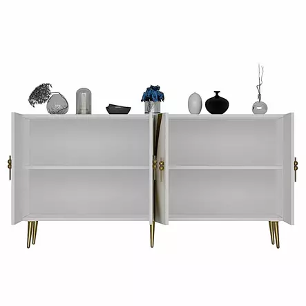 Valkokultainen Konsoli 150x75x35 cm - 100% Melamiinipinnoitettu - Useita Hyllyjä - Kiinnitettävissä Seinäkiinnitys - Kaapit ja lipastot - 8684283513826 - 1