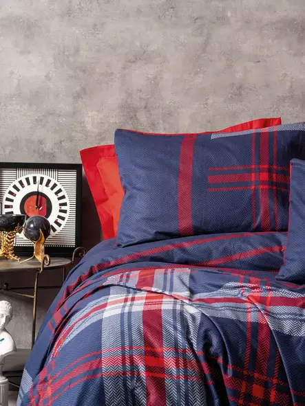 Yhden hengen pussilakanasetti Ranforce, tummansininen, 160 x 220 cm, pehmeä, helppohoitoinen - Lakanat ja tyynyliinat - 8683742574606 - 2