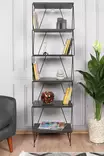 Moderni Anthrasiitti Kirjahylly - 100% Melamiinipinnoitettu Lastulevy, 18mm, 46x165x30cm, Useita Hyllyjä, Seinäkiinnitys - Kirjahyllyt - 8682870729506 - 1