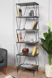 Moderni Anthrasiitti Kirjahylly - 100% Melamiinipinnoitettu Lastulevy, 18mm, 46x165x30cm, Useita Hyllyjä, Seinäkiinnitys - Kirjahyllyt - 8682870729506 - 2