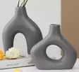Harmaa Keraaminen Maljakkosetti - 100% Keraaminen, Koko: 15x4x19 cm & 16x4x15 cm - Tyylikäs Sisustuselementti - Kukka-amppelit ja maljakot - 8684282698166 - 2