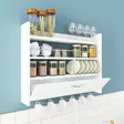 Keittiöhylly - Valkoinen, 100% Melamiinipinnoitettu Lastulevy, 18mm, 85x15x65cm, Useita Hyllyjä, Seinään Kiinnitettävä - Keittiöhyllyt - 8683342216036 - 2