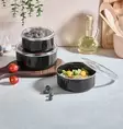 Keittiötarvikkeet: Musta Säilytyslaatikko Setti (3 kpl) - 100% Emali, Koot: 14x14x5, 16x16x6, 18x18x7 cm - Eväsrasiat ja ruoansäilytysastiat - 8684283720606 - 2