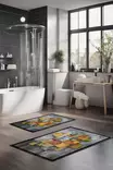 Kylpyhuonematto 2-osainen Setti - Monivärinen, 100% Polyesteri, 7mm Nukka, 600gr/m², Koko 40x60cm ja 60x100cm - Kylpyhuonematot ja kosteantilan matot - 8684283193776 - 2