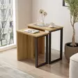 Nesting-pöytäsetti 2 kpl - Huonekalut, Pähkinä ja Tammi, 100% Melamiinipinnoitettu, Metallijalat, Tilaa Säästävä Design - Pöydät - 8684282369196 - 4