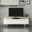 Skandinaavinen TV-taso, Tammi Valkoinen, 150x52x35 cm, 100% Melamiinipinnoitettu, Useita Hyllyjä, Seinään Kiinnitettävä - TV-tasot - 8682870115026 - 2
