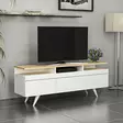Skandinaavinen TV-taso, Tammi Valkoinen, 150x52x35 cm, 100% Melamiinipinnoitettu, Useita Hyllyjä, Seinään Kiinnitettävä - TV-tasot - 8682870115026 - 3