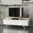 Skandinaavinen TV-taso, Tammi Valkoinen, 150x52x35 cm, 100% Melamiinipinnoitettu, Useita Hyllyjä, Seinään Kiinnitettävä - TV-tasot - 8682870115026 - 4