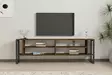 TV-taso, 100% melamiinipinnoitettu lastulevy, pähkinä, 160x50,4x24,5 cm, useita hyllyjä, lisäsäilytystilaa, 18 mm paksuus - TV-tasot - 8683743434756 - 3