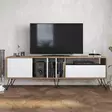 TV-taso, 180 cm, Pähkinä/Musta/Valkoinen, 100% Melamiinipinnoitettu, Metallijalat, Useita Hyllyjä, Kiinnitettävä Seinäälle - TV-tasot - 8681875670486 - 3