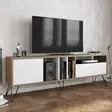 TV-taso, 180 cm, Pähkinä/Musta/Valkoinen, 100% Melamiinipinnoitettu, Metallijalat, Useita Hyllyjä, Kiinnitettävä Seinäälle - TV-tasot - 8681875670486 - 2