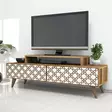 TV-taso, Huonekalut, Pähkinä Valkoinen, 100% Melamiinipinnoitettu Lastulevy, 18 mm, 4 mm CNC, Muovijalat, 140x48,8x41,8 cm - TV-tasot - 8681875184426 - 2
