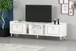 TV-taso, Huonekalut, Valkoinen Kulta, 100% Melamiinipinnoitettu Lastulevy, 180x55x35 cm, Useita Hyllyjä, Seinäkiinnitys - TV-tasot - 8683743786046 - 4