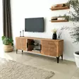 TV-taso: Tammi, 100% Mänty, Metallirunko, Antibakteerinen, Ruostumattomat Jalat, Koko: 150x40x30 cm, Helppo Koota - TV-tasot - 8683743040896 - 2