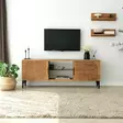 TV-taso: Tammi, 100% Mänty, Metallirunko, Antibakteerinen, Ruostumattomat Jalat, Koko: 150x40x30 cm, Helppo Koota - TV-tasot - 8683743040896 - 7