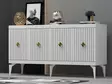 Valkoinen ja Kultainen Konsoli - 100% Melamiinipinnoitettu Lastulevy, 18mm, 150x79x40cm, Helppo Kokoaminen ja Huolto - Lipastot ja senkit - 8683742835806 - 3