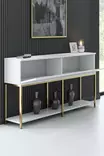 Valkoinen ja Kultainen Konsoli - 100% Melamiinipinnoitettu Lastulevy, 18mm, Metallijalat, 150x80x30cm, Yksi Paketti - Lipastot ja senkit - 8684282484066 - 3