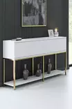 Valkoinen ja Kultainen Konsoli - 100% Melamiinipinnoitettu Lastulevy, 18mm, Metallijalat, 150x80x30cm, Yksi Paketti - Lipastot ja senkit - 8684282484066 - 2