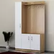 Valkoinen Teak Eteisteline - 100% Melamiinipinnoitettu - 110x180x31,8 cm - Useita Hyllyjä - Seinään Kiinnitettävä - Huonekalut - 8681181980736 - 2