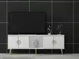 Valkoinen TV-taso 120x30x45 cm, 100% Melamiinipinnoitettu Lastulevy, PVC-jalat 15 cm, Moderni ja Tyylikäs - TV-tasot - 8683742102236 - 2
