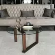 Walnut-värinen 100% massiivipuinen sohvapöytä, 80x80x41 cm, karkaistu lasikehys, moderni ja elegantti design - Sohvat - 8682870558526 - 3