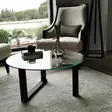 Walnut-värinen 100% massiivipuinen sohvapöytä, 80x80x41 cm, karkaistu lasikehys, moderni ja elegantti design - Sohvat - 8682870558526 - 4
