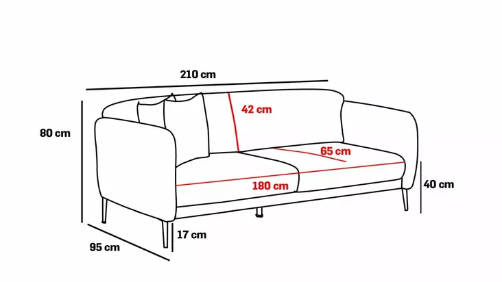 3-istuttava vuodesohva, beige kulta, 210 cm leveä, kestävä, monikäyttöinen - Vuodesohvat - 8683743317646 - 1