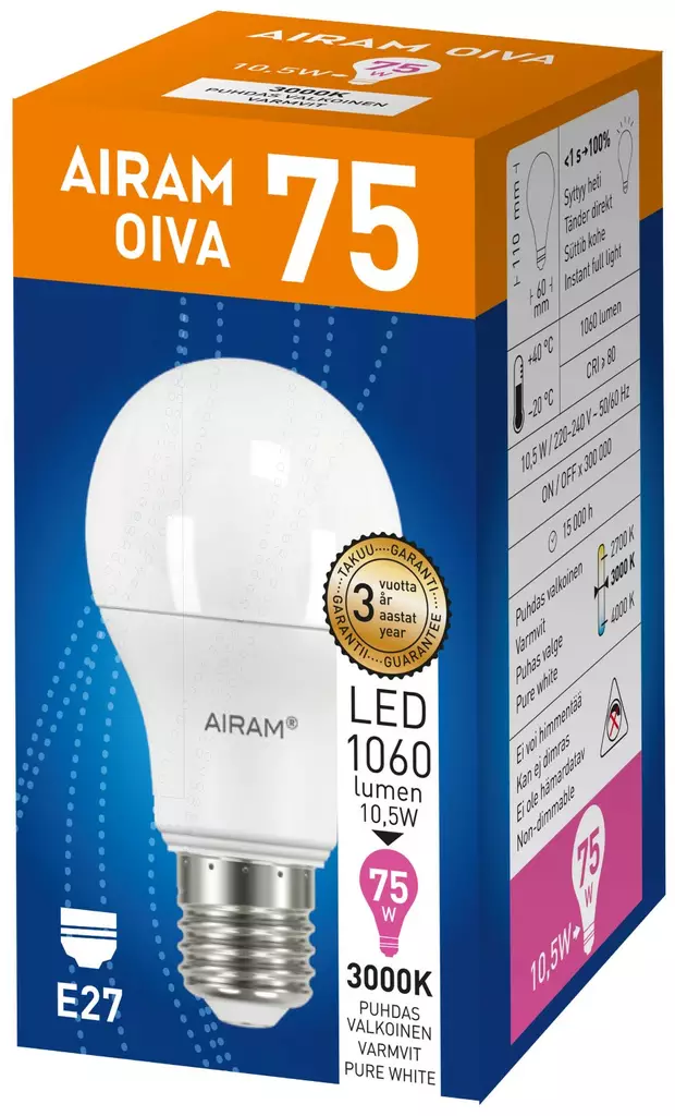Airam OIVA LED Vakio 11W E27 kanta myyntipakkaus - Lamput ja loisteputket - 6435200214836 - 1