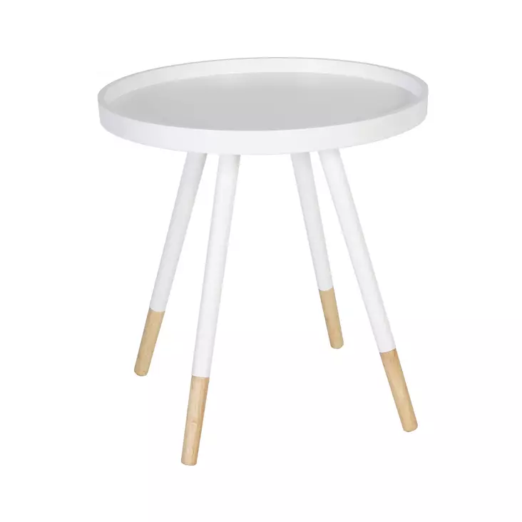 Apupöytä FOXY pyöreä 46cm, puurunko, korotettu reunus, valkoinen/beige - Yksittäiskappaleet - 0283080089886 - 1