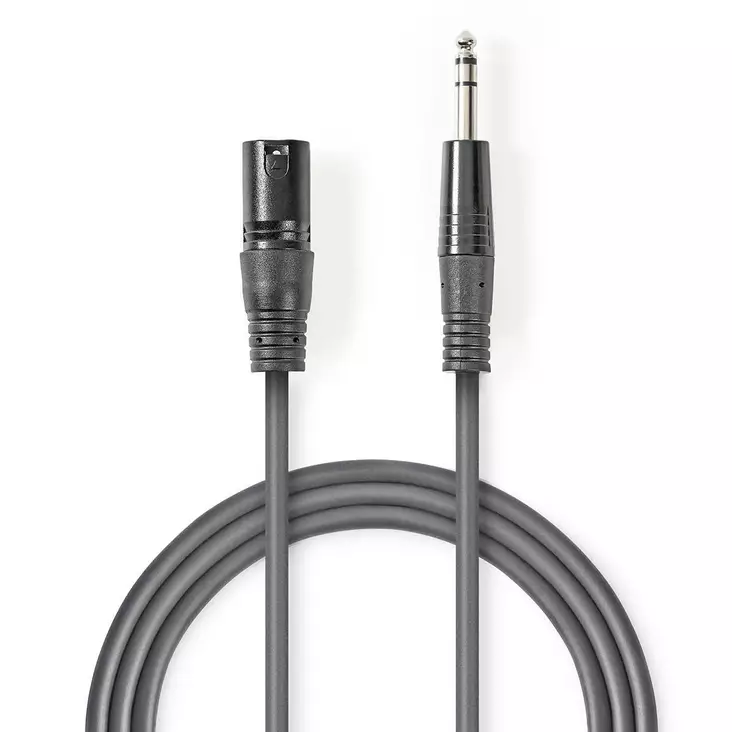 Balansoitu Audiojohto | XLR 3-Pin uros | 6.35 mm uros | Niklattu | 5.00 m | Pyöreä | PVC | Tummanharmaa | Pahvikotelo - Audiokaapelit - 5412810295746 - 1