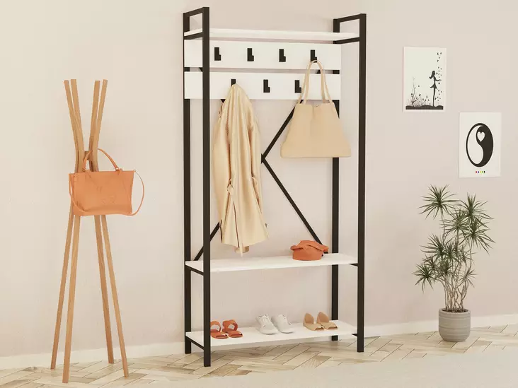 Tyylikäs ja Toiminnallinen Hall Stand - Valkoinen Harmaa, 100% Melamiinipinnoitettu, 90x180x34 cm, Monikäyttöinen - Eteiskaapit - 8681875683226 - 1